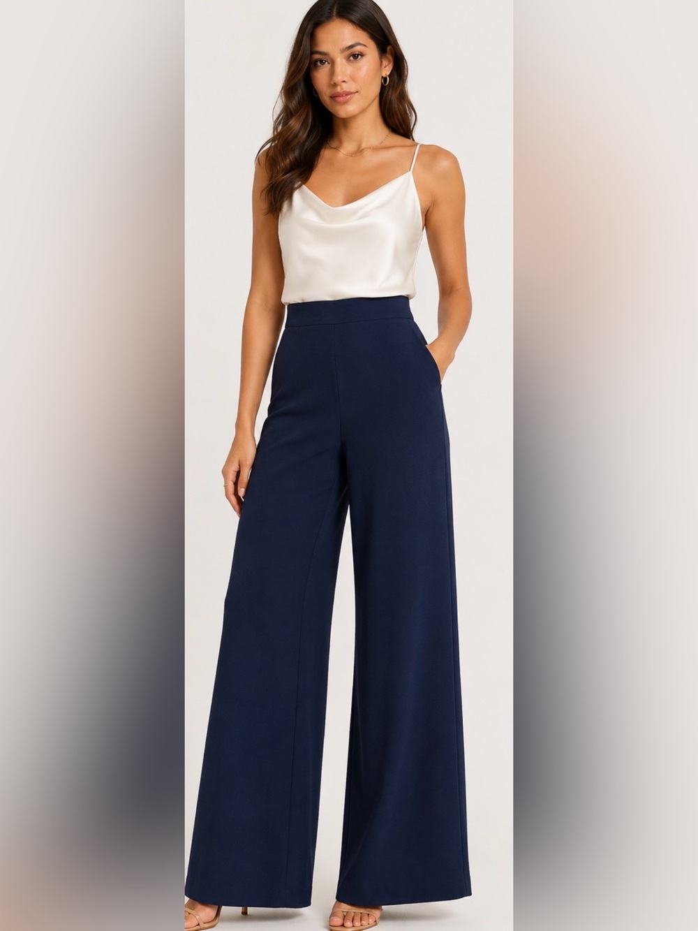 💙 Dress the Population Wide Leg High Rise Pants XS Navy 30” Inseam 💙